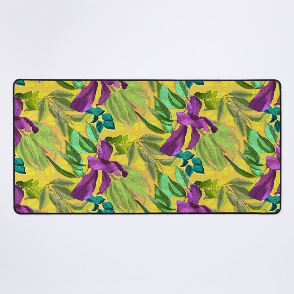 Item preview, tropical exotic paradise floral pattern, leaves and flowers tropical pattern, botanical illustration, purple yellow floral illustration designed and sold by ZeinabTaha.