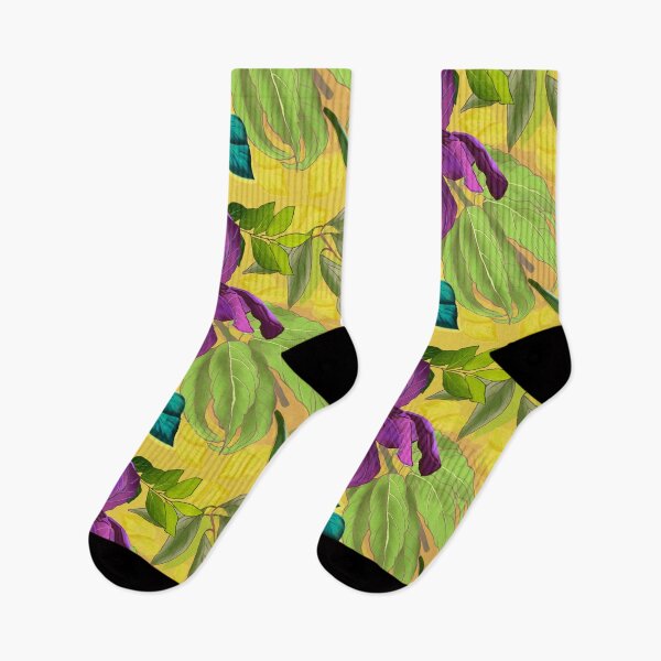 Item preview, tropical exotic paradise floral pattern, leaves and flowers tropical pattern, botanical illustration, purple yellow floral illustration    designed and sold by ZeinabTaha.