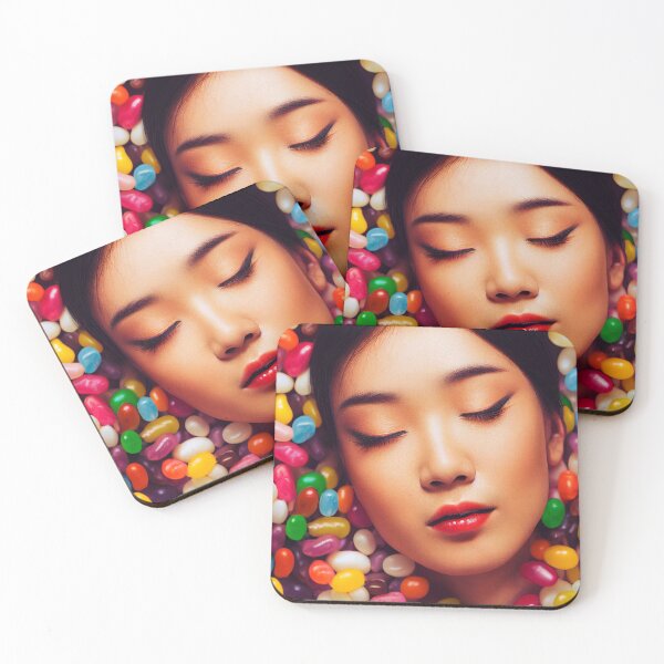 Item preview, Portrait Of A Beautiful Woman With Face Surrounded By Colorful Candy – Midjourney Art– Midjourney Art designed and sold by MadeByRobots.