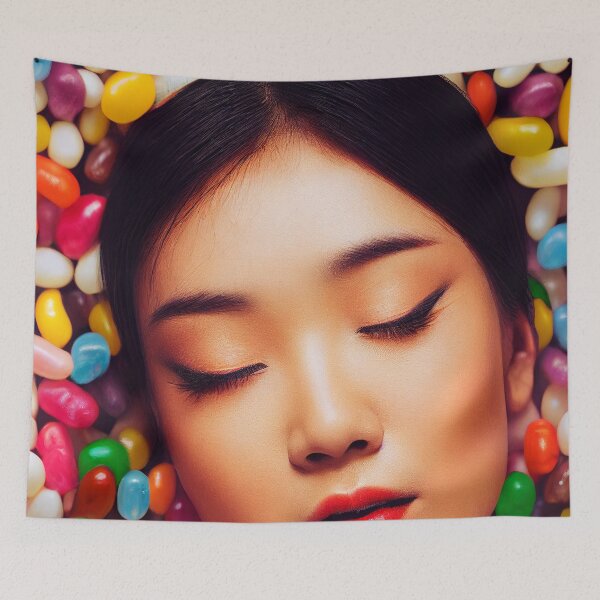 Item preview, Portrait Of A Beautiful Woman With Face Surrounded By Colorful Candy – Midjourney Art– Midjourney Art designed and sold by MadeByRobots.