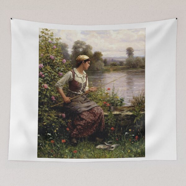 Item preview, YOUNG GIRL FISHING : Vintage 1893 Oil Painting Print designed and sold by posterbobs.