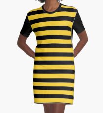 Yellow and Black Honey Bee Stripes Graphic T-Shirt Dress