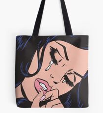 Black Hair Crying Comic Girl Tote Bag