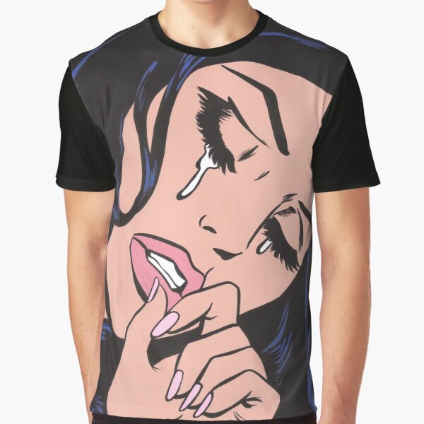 Black Hair Crying Comic Girl Graphic T-Shirt