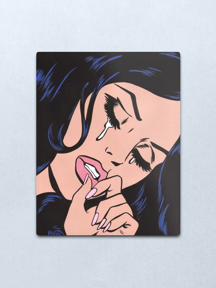 Alternate view of Black Hair Crying Comic Girl Metal Print