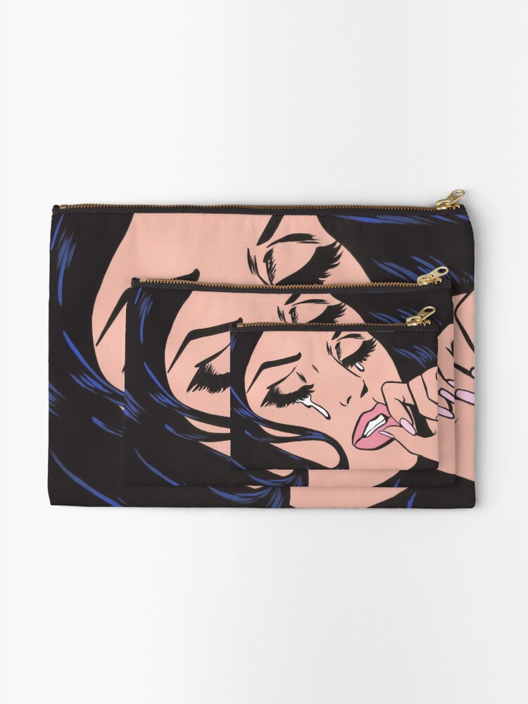 Alternate view of Black Hair Crying Comic Girl Zipper Pouch