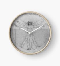 Leonardo da Vinci Vitruvian Man Pen on Paper with Angel Wings Clock