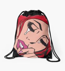 Red Hair Crying Comic Girl Drawstring Bag