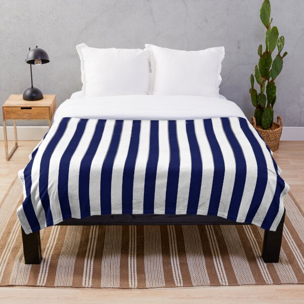 Classic Navy Blue and White Large Vertical Cabana Tent Stripe Throw Blanket