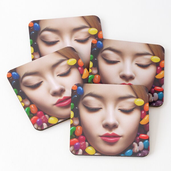 Item preview, Portrait Of A Beautiful Woman With Face Surrounded By Colorful Candy – Midjourney Art– Midjourney Art designed and sold by MadeByRobots.