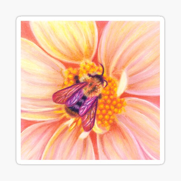 Drawing of a bee and a pretty flower Sticker