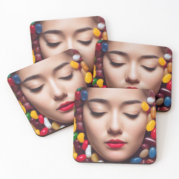 Item preview, Portrait Of A Beautiful Woman With Face Surrounded By Colorful Candy – Midjourney Art– Midjourney Art designed and sold by MadeByRobots.
