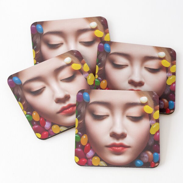Item preview, Portrait Of A Beautiful Woman With Face Surrounded By Colorful Candy – Midjourney Art– Midjourney Art designed and sold by MadeByRobots.