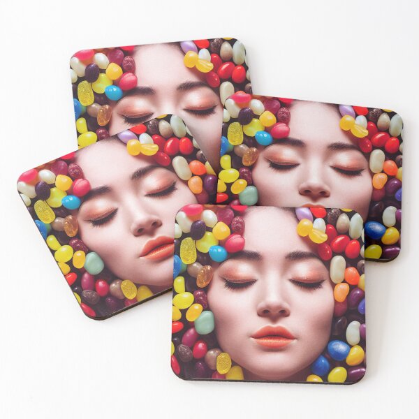 Item preview, Portrait Of A Beautiful Woman With Face Surrounded By Colorful Candy – Midjourney Art– Midjourney Art designed and sold by MadeByRobots.