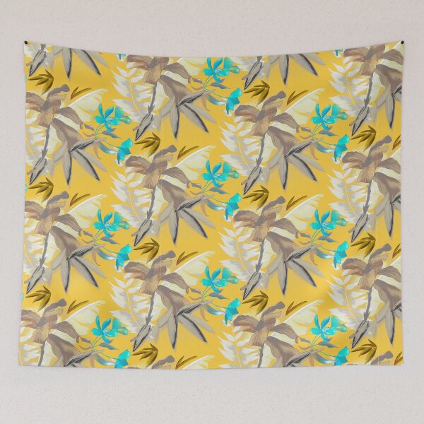 Item preview, tropical heaven trendy exotic floral pattern, leaves and flowers tropical pattern, botanical illustration, yellow turquoise floral illustration   designed and sold by ZeinabTaha.