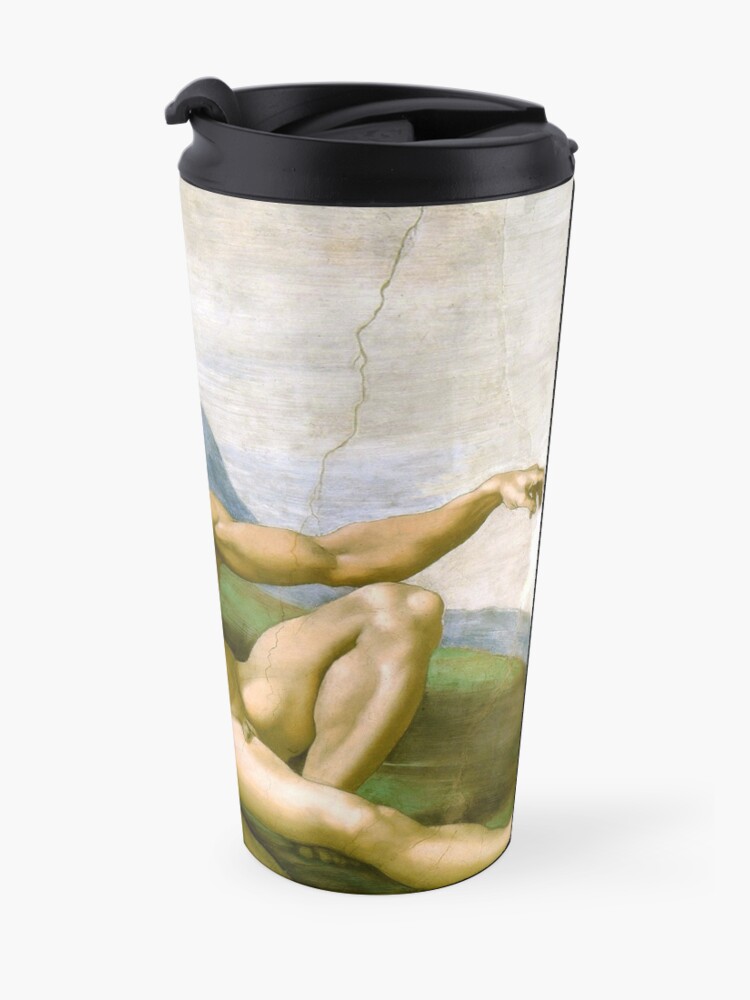 Alternate view of The Creation of Adam Painting by Michelangelo Sistine Chapel Travel Mug