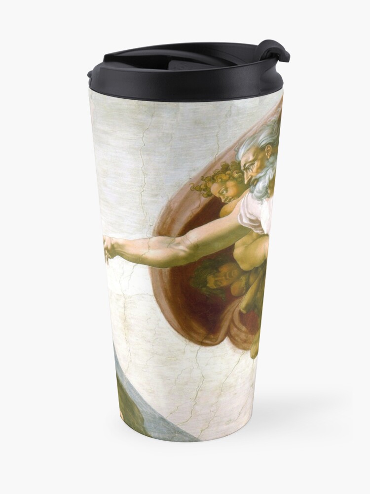 Alternate view of The Creation of Adam Painting by Michelangelo Sistine Chapel Travel Mug