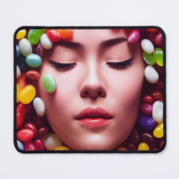 Item preview, Portrait Of A Beautiful Woman With Face Surrounded By Colorful Candy – Midjourney Art– Midjourney Art designed and sold by MadeByRobots.