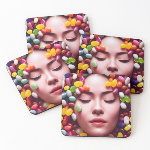 Item preview, Portrait Of A Beautiful Woman With Face Surrounded By Colorful Candy – Midjourney Art– Midjourney Art designed and sold by MadeByRobots.