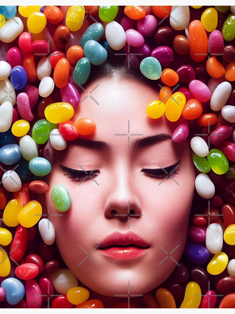 Portrait Of A Beautiful Woman With Face Surrounded By Colorful Candy Midjourney Art