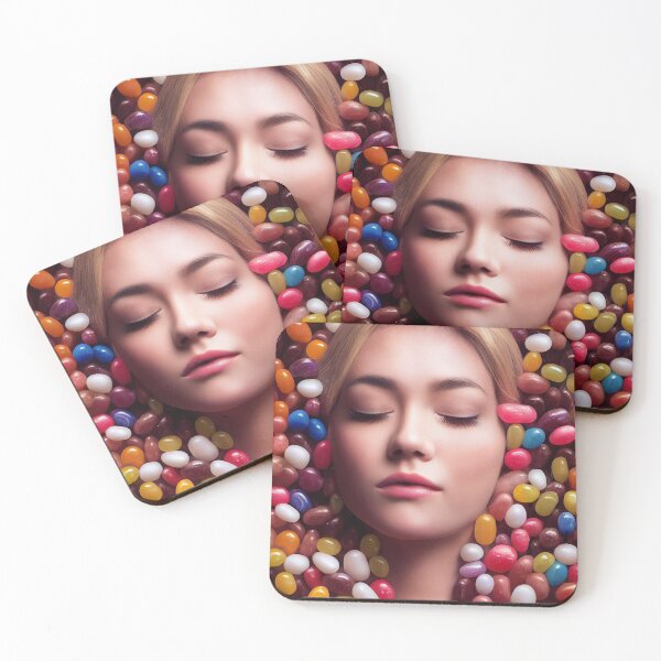 Item preview, Portrait Of A Beautiful Woman With Face Surrounded By Sweet Colorful Candy – Midjourney Art– Midjourney Art designed and sold by MadeByRobots.