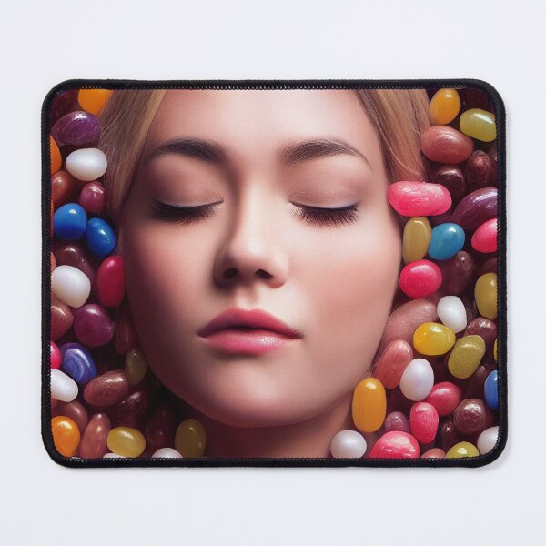 Item preview, Portrait Of A Beautiful Woman With Face Surrounded By Sweet Colorful Candy – Midjourney Art– Midjourney Art designed and sold by MadeByRobots.