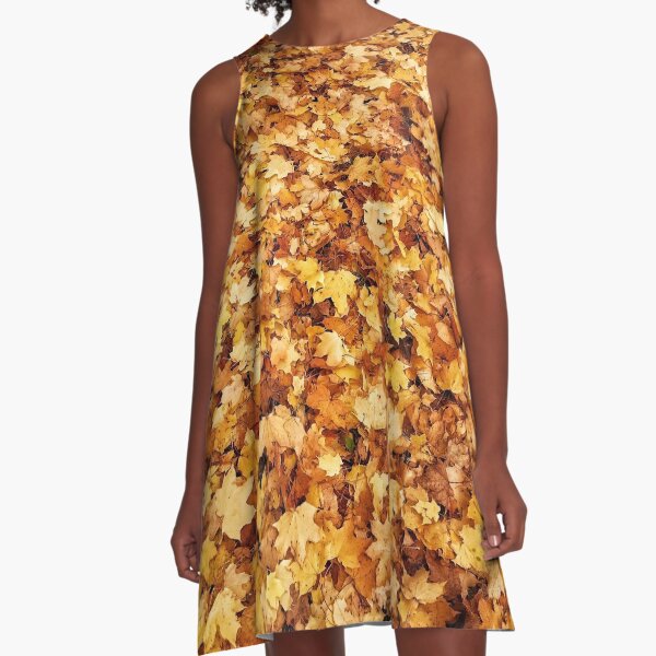 Gold yellow fall maple leaves A-Line Dress