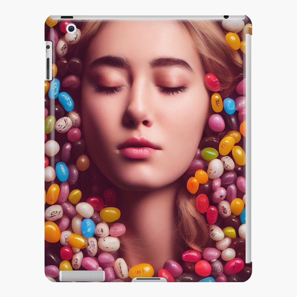 "Portrait Of A Beautiful Woman With Face Surrounded By Sweet Colorful