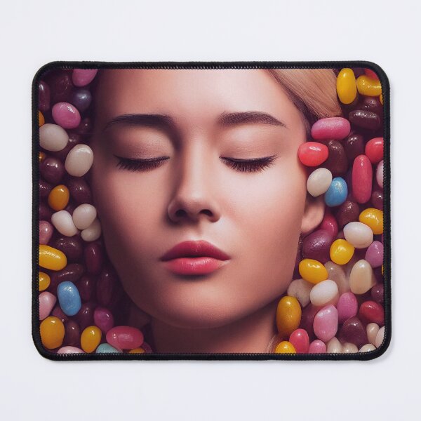 Item preview, Portrait Of A Beautiful Woman With Face Surrounded By Sweet Colorful Candy – Midjourney Art– Midjourney Art designed and sold by MadeByRobots.