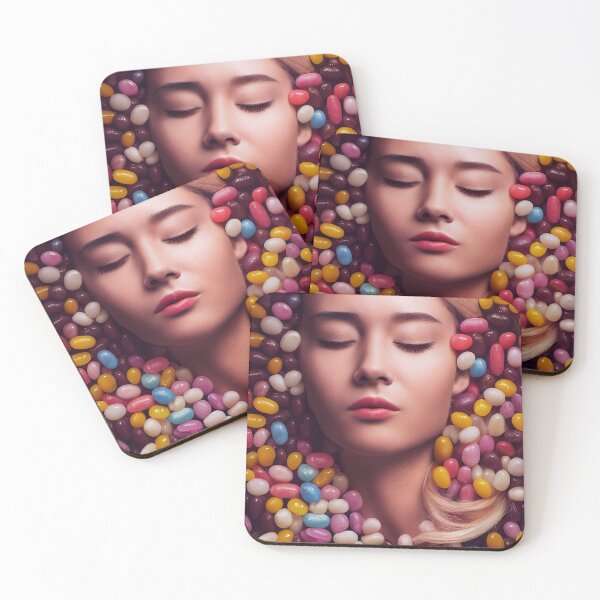 Item preview, Portrait Of A Beautiful Woman With Face Surrounded By Sweet Colorful Candy – Midjourney Art– Midjourney Art designed and sold by MadeByRobots.