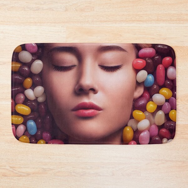 Item preview, Portrait Of A Beautiful Woman With Face Surrounded By Sweet Colorful Candy – Midjourney Art– Midjourney Art designed and sold by MadeByRobots.