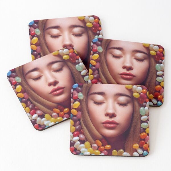 Item preview, Portrait Of A Beautiful Woman With Face Surrounded By Sweet Colorful Candy – Midjourney Art– Midjourney Art designed and sold by MadeByRobots.