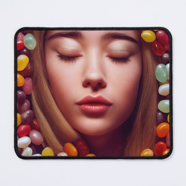 Item preview, Portrait Of A Beautiful Woman With Face Surrounded By Sweet Colorful Candy – Midjourney Art– Midjourney Art designed and sold by MadeByRobots.