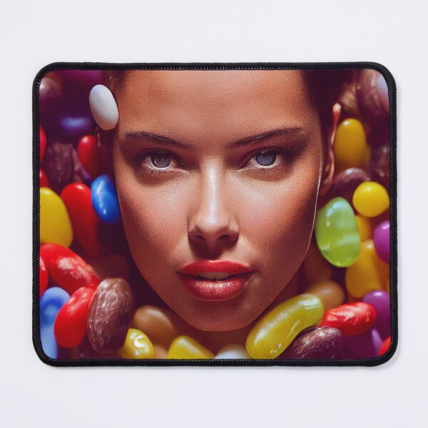 Item preview, Portrait Of A Beautiful Woman With Face Surrounded By Sweet Colorful Candy – Midjourney Art– Midjourney Art designed and sold by MadeByRobots.