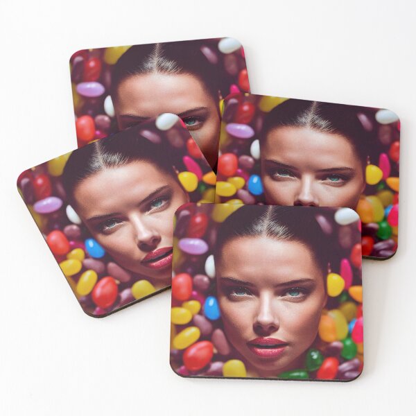 Item preview, Portrait Of A Beautiful Woman With Face Surrounded By Sweet Colorful Candy – Midjourney Art– Midjourney Art designed and sold by MadeByRobots.