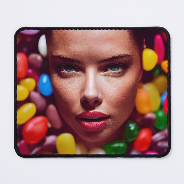 Item preview, Portrait Of A Beautiful Woman With Face Surrounded By Sweet Colorful Candy – Midjourney Art– Midjourney Art designed and sold by MadeByRobots.
