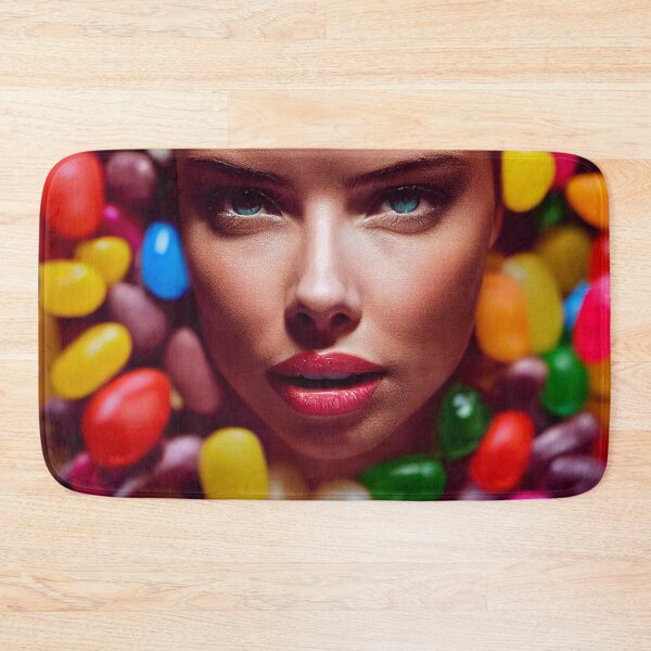 Item preview, Portrait Of A Beautiful Woman With Face Surrounded By Sweet Colorful Candy – Midjourney Art– Midjourney Art designed and sold by MadeByRobots.