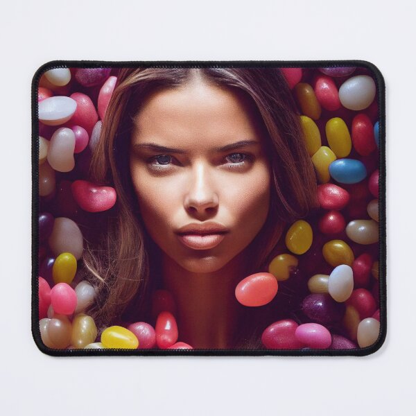 Item preview, Portrait Of A Beautiful Woman With Face Surrounded By Sweet Colorful Candy – Midjourney Art– Midjourney Art designed and sold by MadeByRobots.