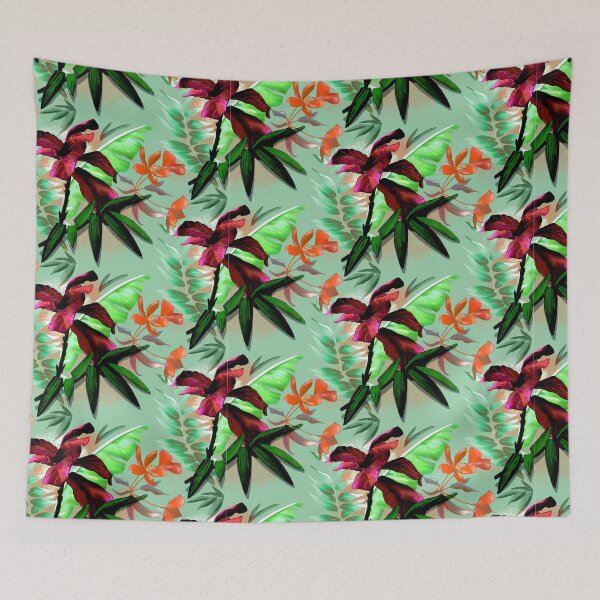 Item preview, Tropical heaven trendy exotic floral pattern, leaves and flowers tropical pattern, botanical illustration, green mint floral illustration   designed and sold by ZeinabTaha.