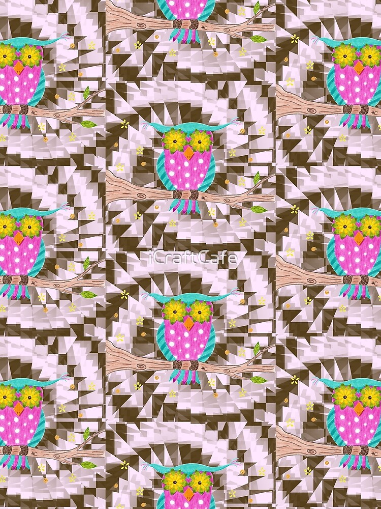 Fun psychedelic owl with flowery eyes by iCraftCafe