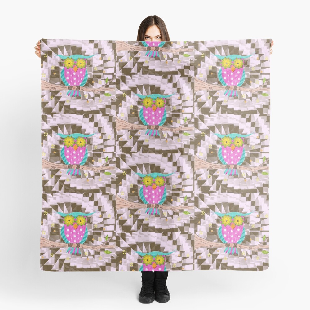 Fun psychedelic owl with flowery eyes Scarf
