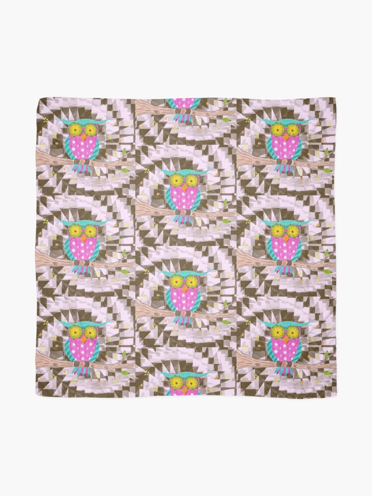 Alternate view of Fun psychedelic owl with flowery eyes Scarf