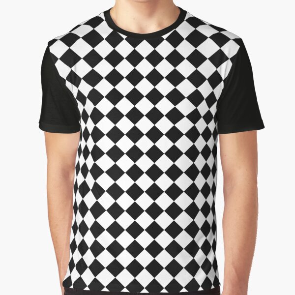 Classic Black and White Large Diamond Checker Board Pattern Graphic T-Shirt