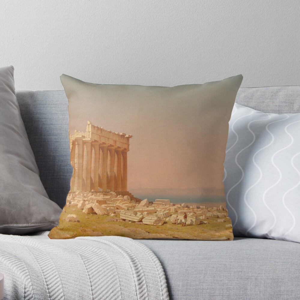 Ruins of the Parthenon Oil Painting by Sanford Robinson Gifford Throw Pillow