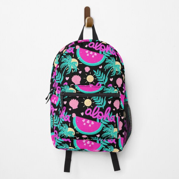Item preview, Aloha Watermelon Sunrise Shell Tropical Sunshine Pink Turquoise Black Background designed and sold by Guided by Light Art.