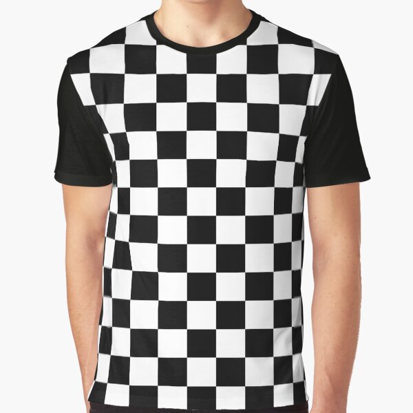Large Black and White Check Graphic T-Shirt
