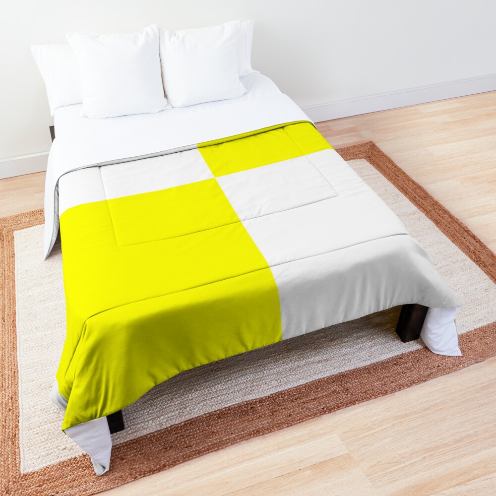 Bright Fluorescent Yellow Neon and White Checked Checkerboard Comforter