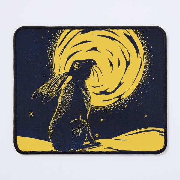 Item preview, Moon Gazing Hare Linocut in blue and yellow designed and sold by Maddy Bennett.