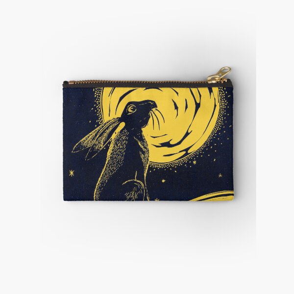 Item preview, Moon Gazing Hare Linocut in blue and yellow designed and sold by Maddy Bennett.