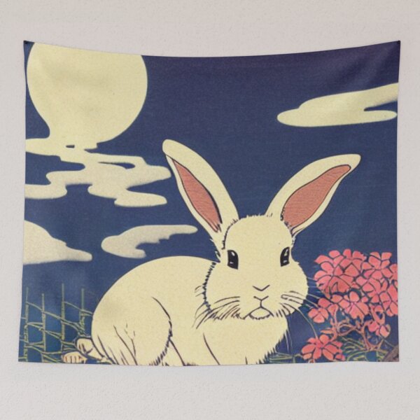 Item preview, White Japanese Rabbit in Mooncake Festive Vibes designed and sold by wigobun.